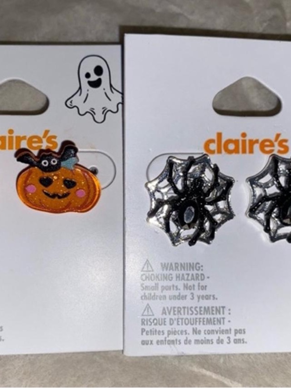 claire's Halloween Pumpkin and Spider Stud Earring Set - Orange & Silver
